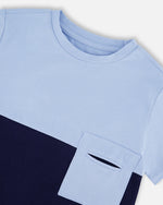 Organic Cotton Colorblock Jersey T-Shirt With Chest Pocket Dark Blue - H30U70_04810
