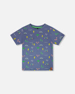 Organic Cotton Jersey T-Shirt Blue Bicycle Print - H30U72_3H119