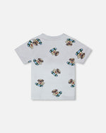Organic Cotton Jersey T-Shirt Blue Pug Print - H30U72_3H120