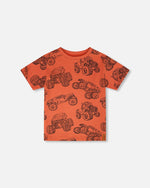 Organic Cotton Jersey T-Shirt Orange Printed Trucks - H30U72_3H121