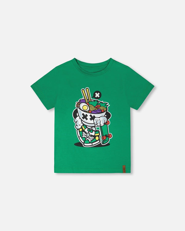 Organic Cotton Jersey T-Shirt With Print Green - H30U73_03140