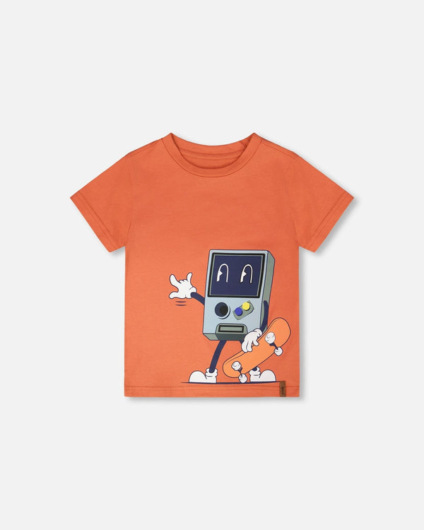 Organic Cotton Jersey T-Shirt With Print Orange - H30U73_08230