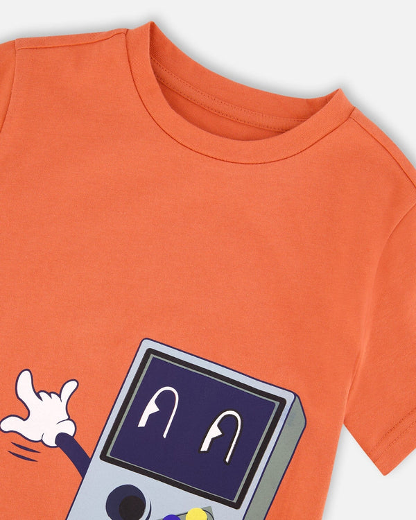 Organic Cotton Jersey T-Shirt With Print Orange - H30U73_08230