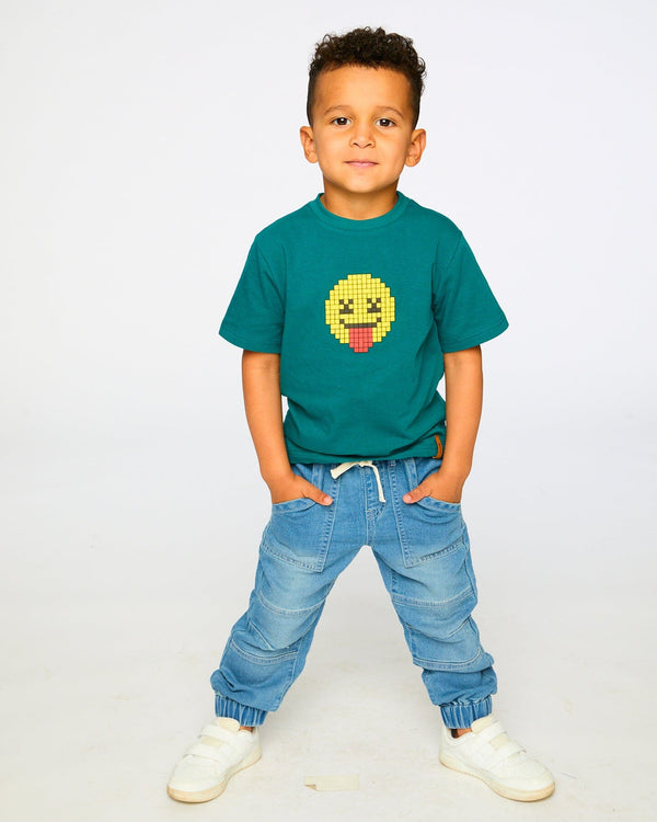 Organic Cotton Jersey T-Shirt With Print Dark Turquoise - H30U74_03890