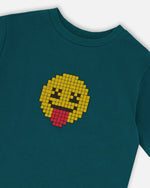 Organic Cotton Jersey T-Shirt With Print Dark Turquoise - H30U74_03890
