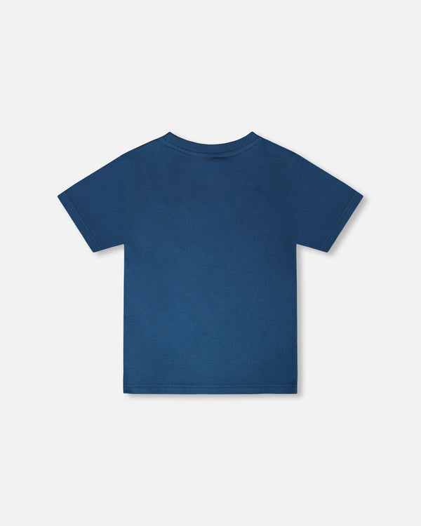 Organic Cotton Jersey T-Shirt With Print Dark Blue - H30U74_04002