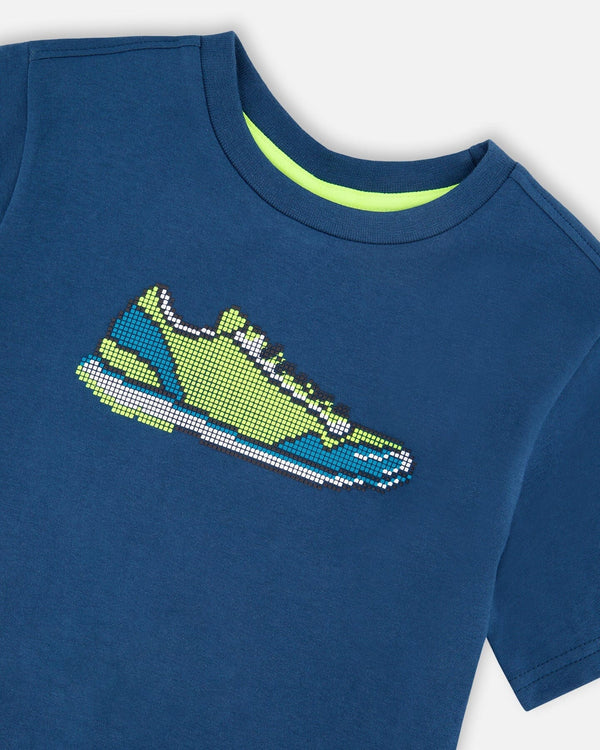 Organic Cotton Jersey T-Shirt With Print Dark Blue - H30U74_04002