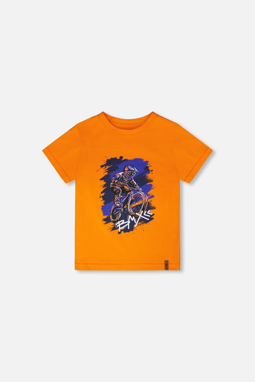 Organic Cotton Jersey T-Shirt With Bmx Print Orange - H30U75_08640