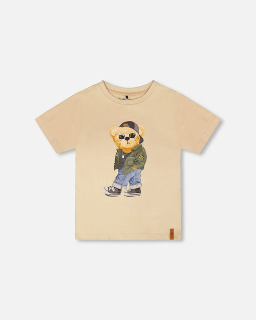 Organic Cotton Jersey T-Shirt With Print Beige - H30U76_01090