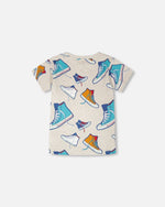 Organic Cotton Jersey T-Shirt Grey Mix Printed Shoes - H30U77_3H116