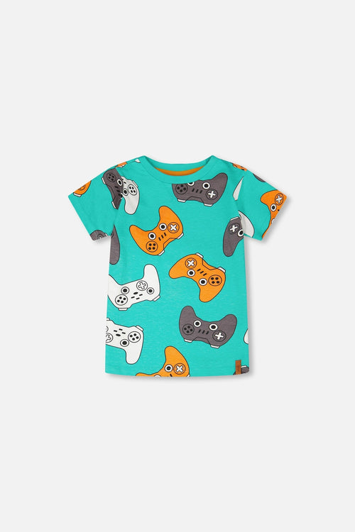 Organic Cotton Jersey T-Shirt Blue Printed Gamepads - H30U77_3H117