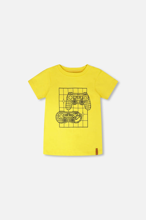 Organic Cotton Jersey T-Shirt With Gamer Print Yellow - H30U78_02200