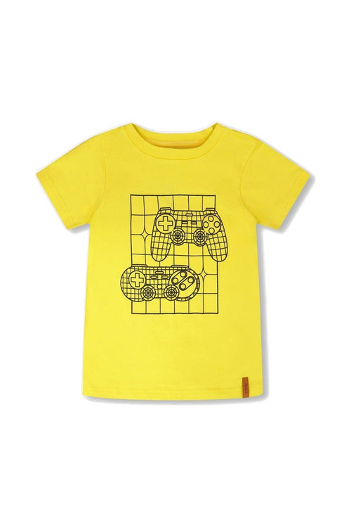 Organic Cotton Jersey T-Shirt With Gamer Print Yellow - H30U78_02200