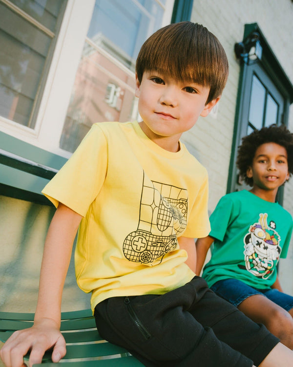 Organic Cotton Jersey T-Shirt With Gamer Print Yellow - H30U78_02200