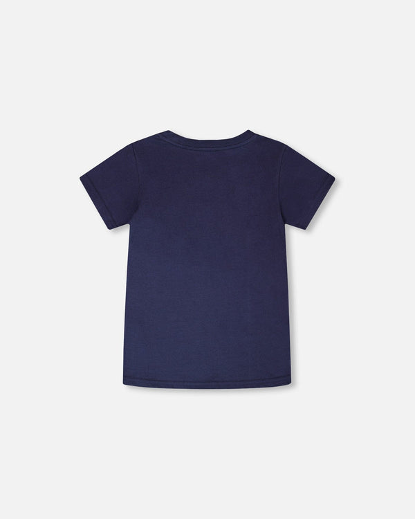Organic Cotton Jersey T-Shirt With Bike Print Dark Blue - H30U79_04810