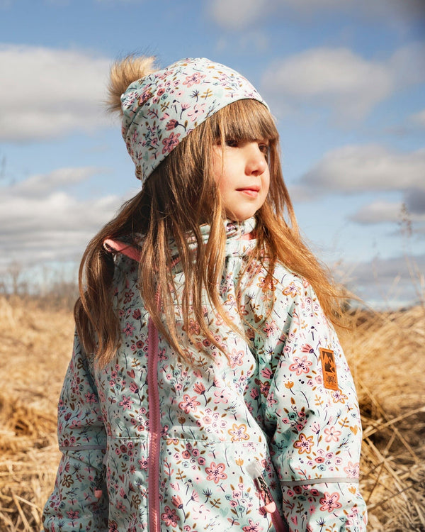 Stretch Jersey Hat Blue Mini Flower Print With Pompom - H30W20_3H005