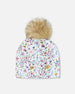 Stretch Jersey Hat Blue Mini Flower Print With Pompom - H30W20_3H005
