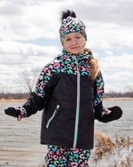 Stretch Jersey Hat Black Animal Print With Pompom - H30W20_3H010