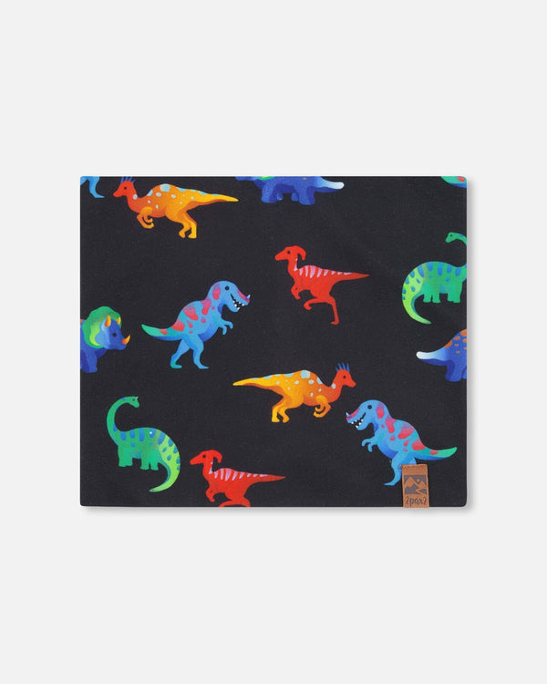Stretch Jersey Neck Tube Black Dinosaur Print - H30W21_3H032