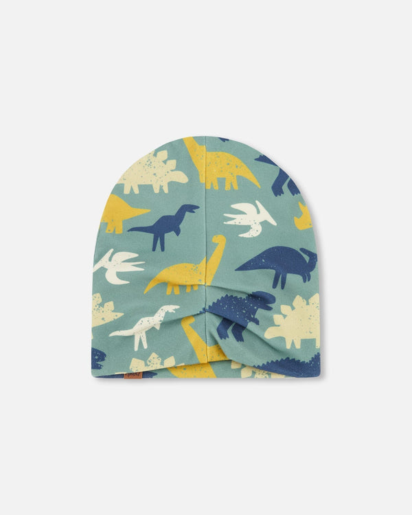 Stretch Jersey Beanie Green Dinosaur Print - H30W22_3H028