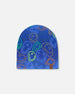 Stretch Jersey Beanie Blue Printed Smileys - H30W22_3H030