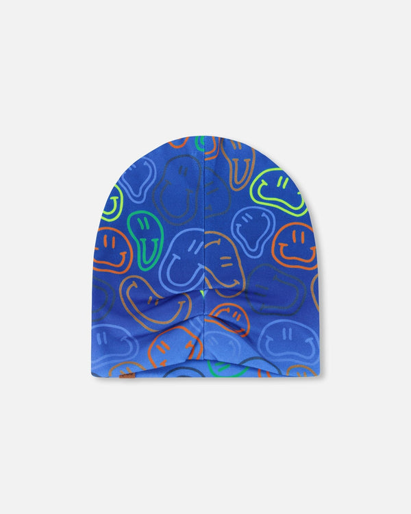 Stretch Jersey Beanie Blue Printed Smileys - H30W22_3H030