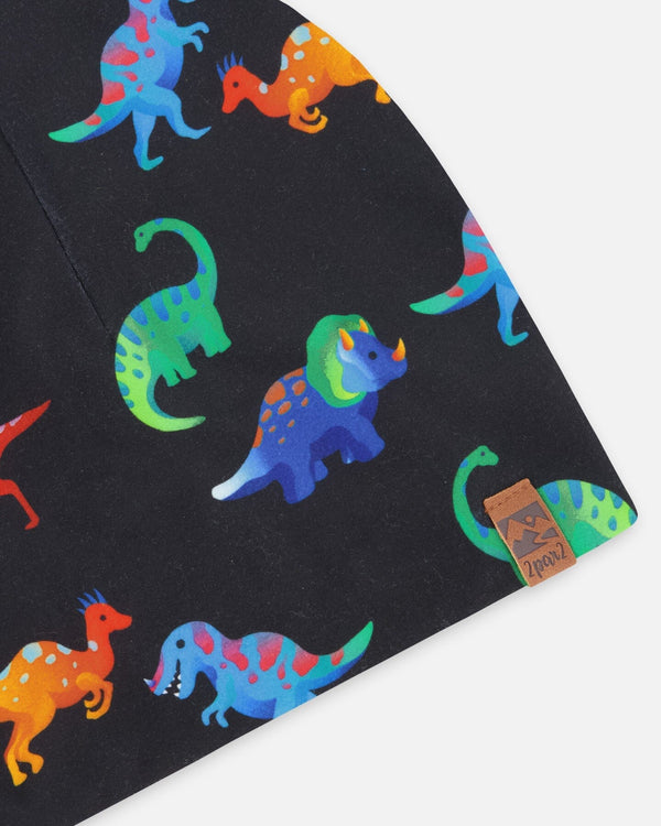 Stretch Jersey Beanie Black Dinosaur Print - H30W22_3H032