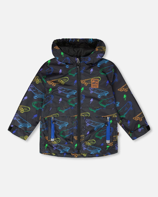Mid-Season Jacket Black Printed Skateboards - H30W34_3H026