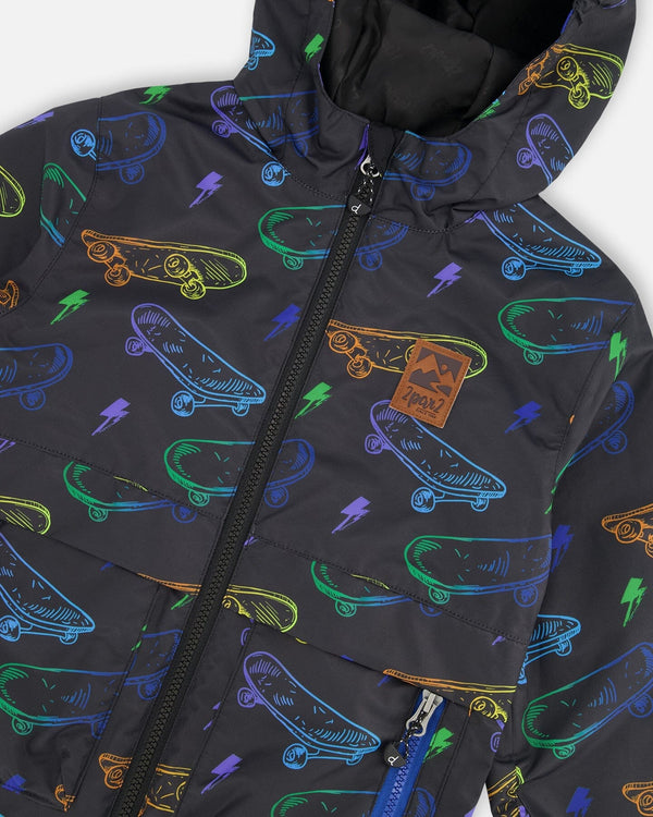 Mid-Season Jacket Black Printed Skateboards - H30W34_3H026