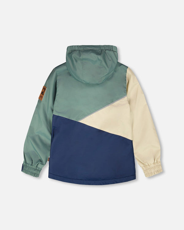 Mid-Season Jacket In Recycled Polyester Dark Green, Beige And Navy - H30W46_03003