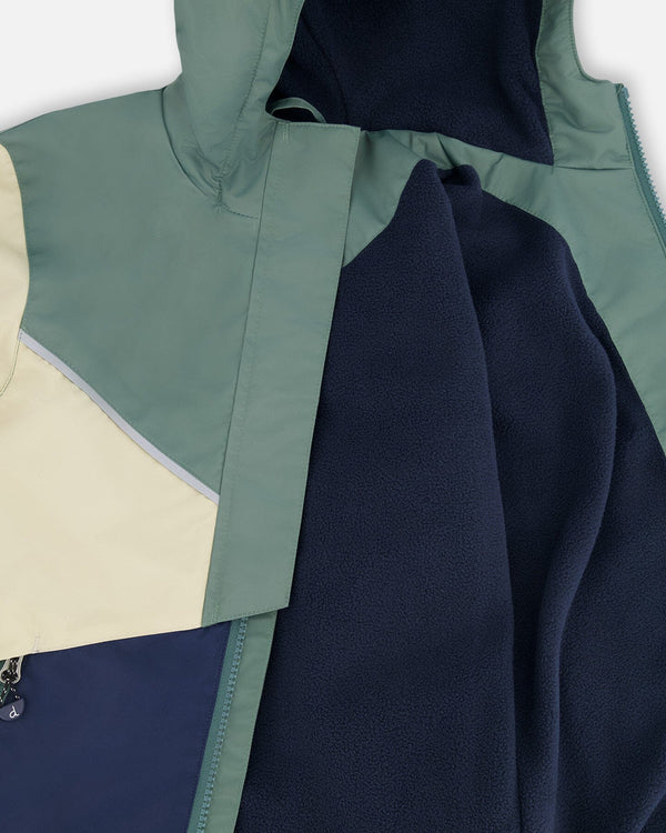 Mid-Season Jacket In Recycled Polyester Dark Green, Beige And Navy - H30W46_03003
