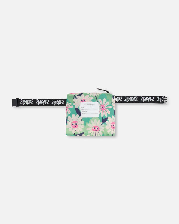 Packable Windbreaker In Polyester Green Smiling Flower Print Outerwear Deux par Deux