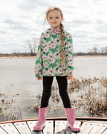 Packable Windbreaker In Polyester Green Smiling Flower Print Outerwear Deux par Deux