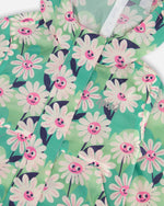 Packable Windbreaker In Polyester Green Smiling Flower Print Outerwear Deux par Deux