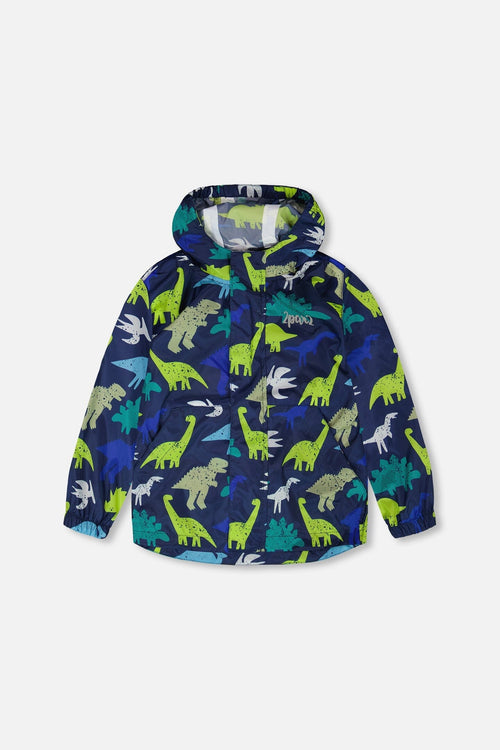 Packable Windbreaker In Polyester Blue Dinosaur Print - H30W49_3H036