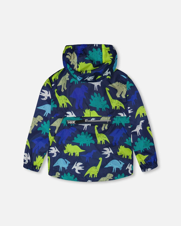 Packable Windbreaker In Polyester Blue Dinosaur Print - H30W49_3H036
