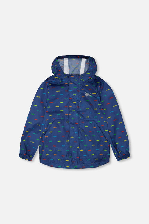 Packable Windbreaker In Polyester Blue Car Print - H30W49_3H037