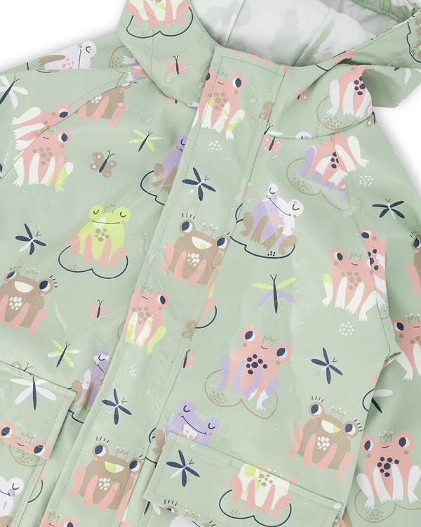 Green raincoat with color-changing frogs Outerwear Deux par Deux