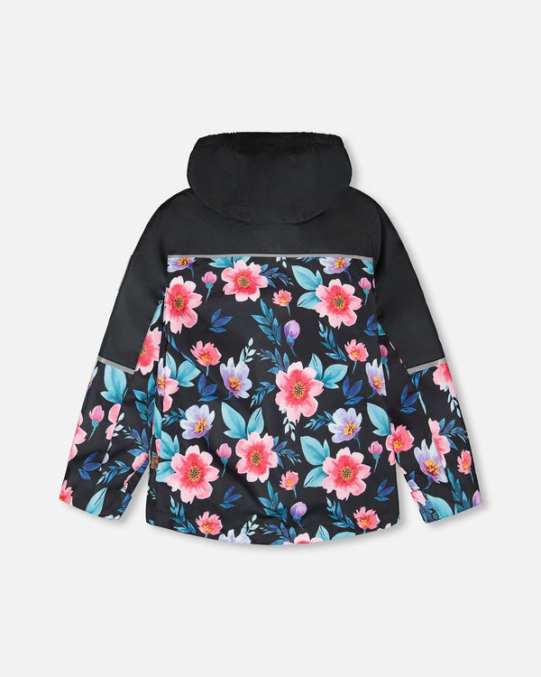 3-In-1 Two-Piece Mid-Season Outerwear Set Black Printed Flowers - Black Inner Jacket - H30W54_04200