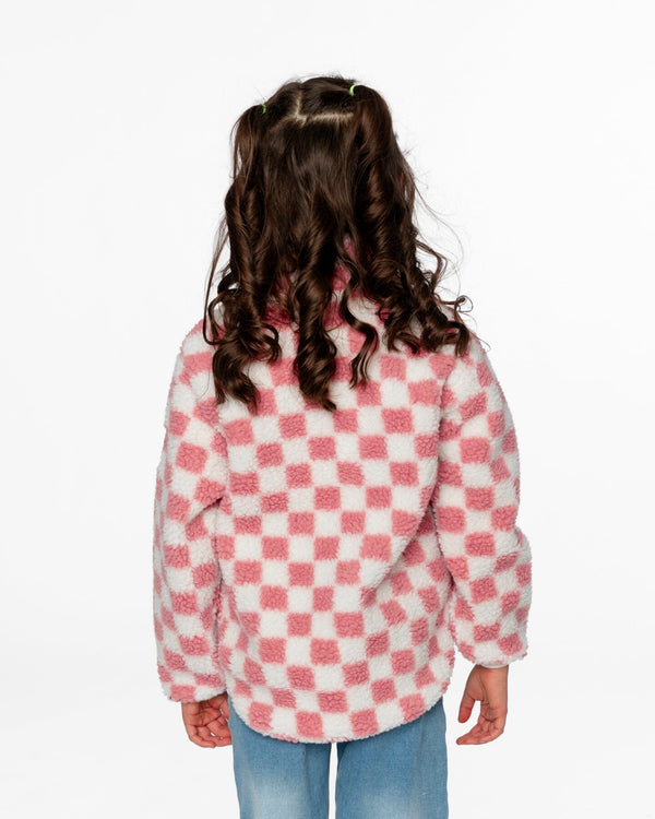 Sherpa Jacket Pink Checkerboard Outerwear Deux par Deux