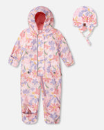 Baby Mid-Season One-Piece Outerwear With Hat Pink Flower Print - H30W64_3H004