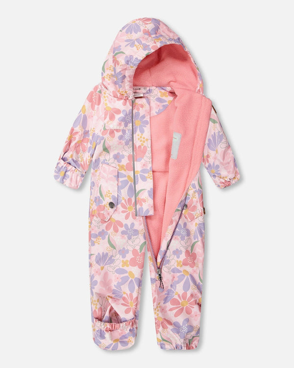 Baby Mid-Season One-Piece Outerwear With Hat Pink Flower Print - H30W64_3H004