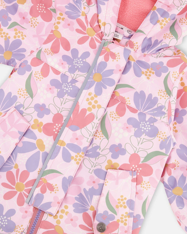 Baby Mid-Season One-Piece Outerwear With Hat Pink Flower Print - H30W64_3H004