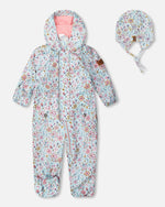 Baby Mid-Season One-Piece Outerwear With Hat Blue Mini Flower Print - H30W64_3H005