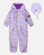 Baby Mid-Season One-Piece Outerwear With Hat Purple Daisy Print - H30W64_3H009