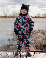 Baby Mid-Season One-Piece Outerwear With Hat Black Printed Flowers - H30W64_3H011