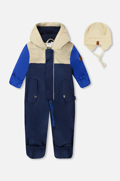 Baby Mid-Season One-Piece Outerwear With Hat Navy Blue - H30W65_04790