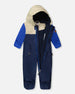 Baby Mid-Season One-Piece Outerwear With Hat Navy Blue - H30W65_04790