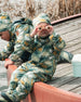 Baby Mid-Season One-Piece Outerwear With Hat Green Dinosaur Print - H30W65_3H028