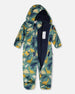 Baby Mid-Season One-Piece Outerwear With Hat Green Dinosaur Print - H30W65_3H028